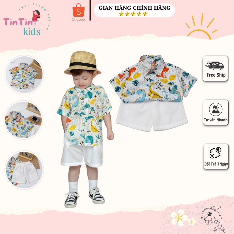 Boy's clothing set with dinosaur pattern shirt mixed with soft and cool ...