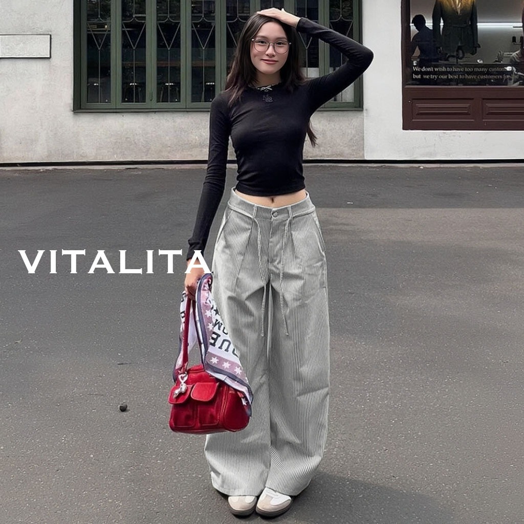 Loose-fitting wide-leg striped pants with Kate canvas Belt - Standard ...