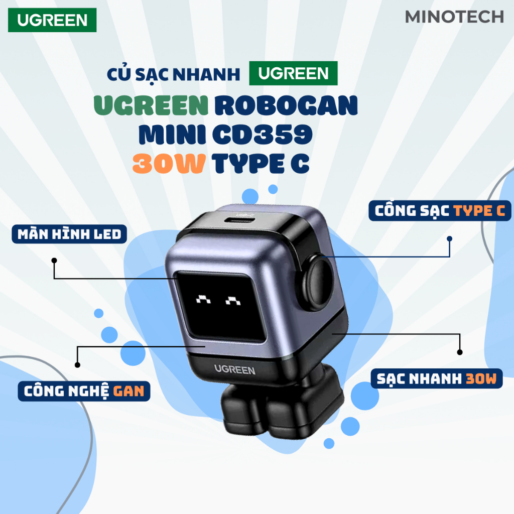 Ugreen RoboGaN Mini CD359 Type C 30W Fast Charger, 30W Fast Charger ...