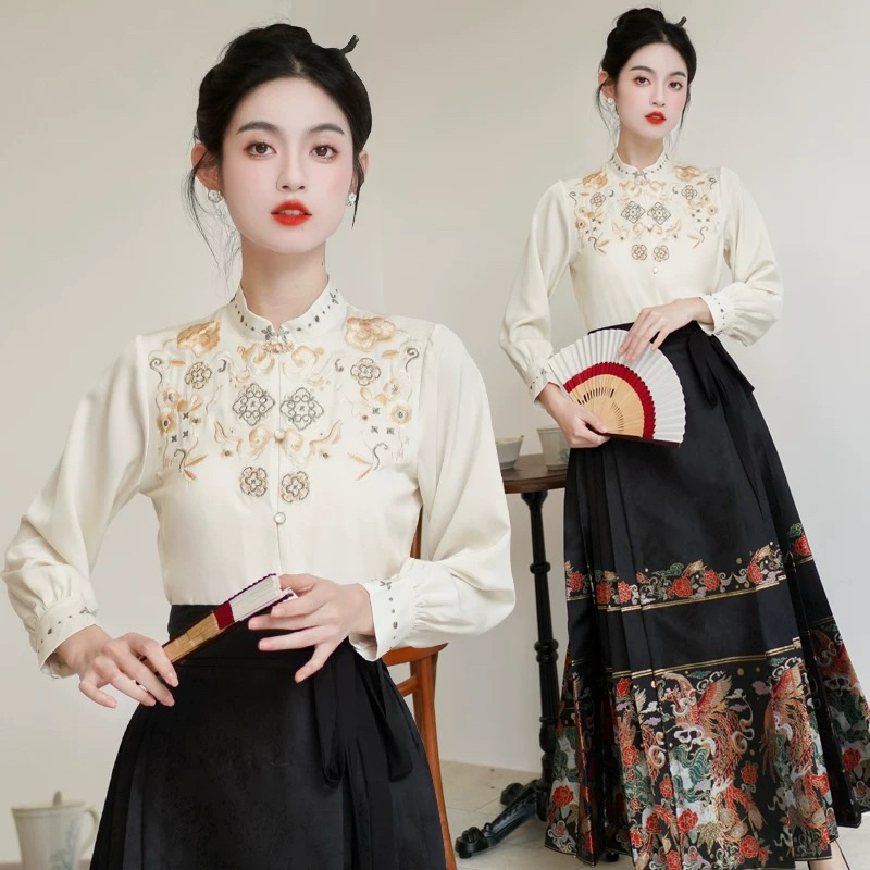 Set. Han costume with Chinese collar shirt and matching skirt | Shopee ...