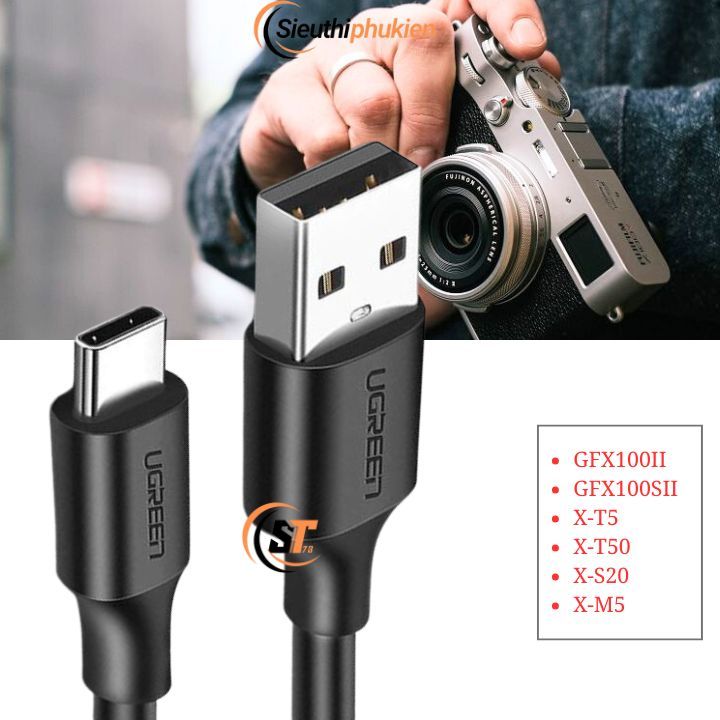 USB cord connecting computer to Fujifilm GFX100II GFX100SII X-T5 X-T50 ...