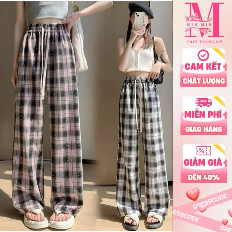 Super Hot Rhinestone Checkered Wide Leg Pants Made of Soft, Cool Raw ...