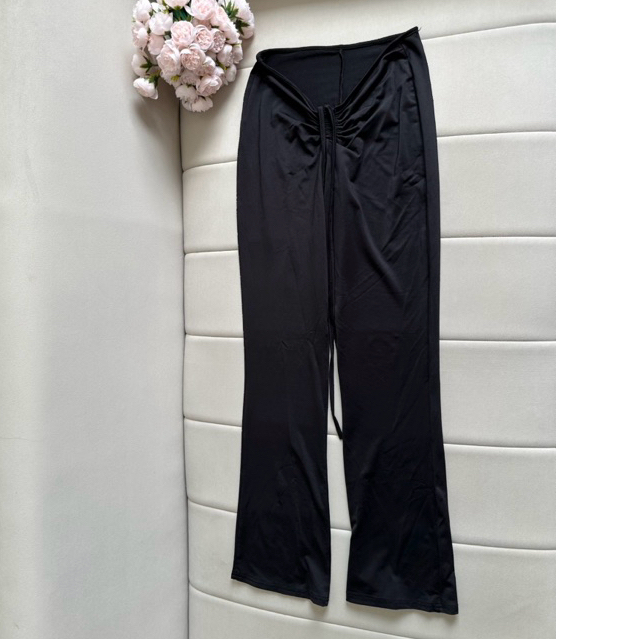 Women's long flared black drawstring pants (pass) | Shopee Philippines