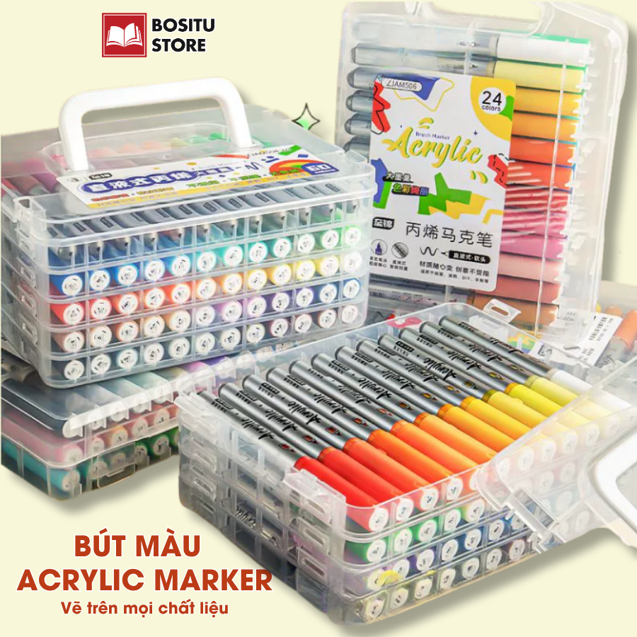 Box of 12/24/48 ZHIJIN Acrylic Marker Drawing Colors Large Ink Capacity ...