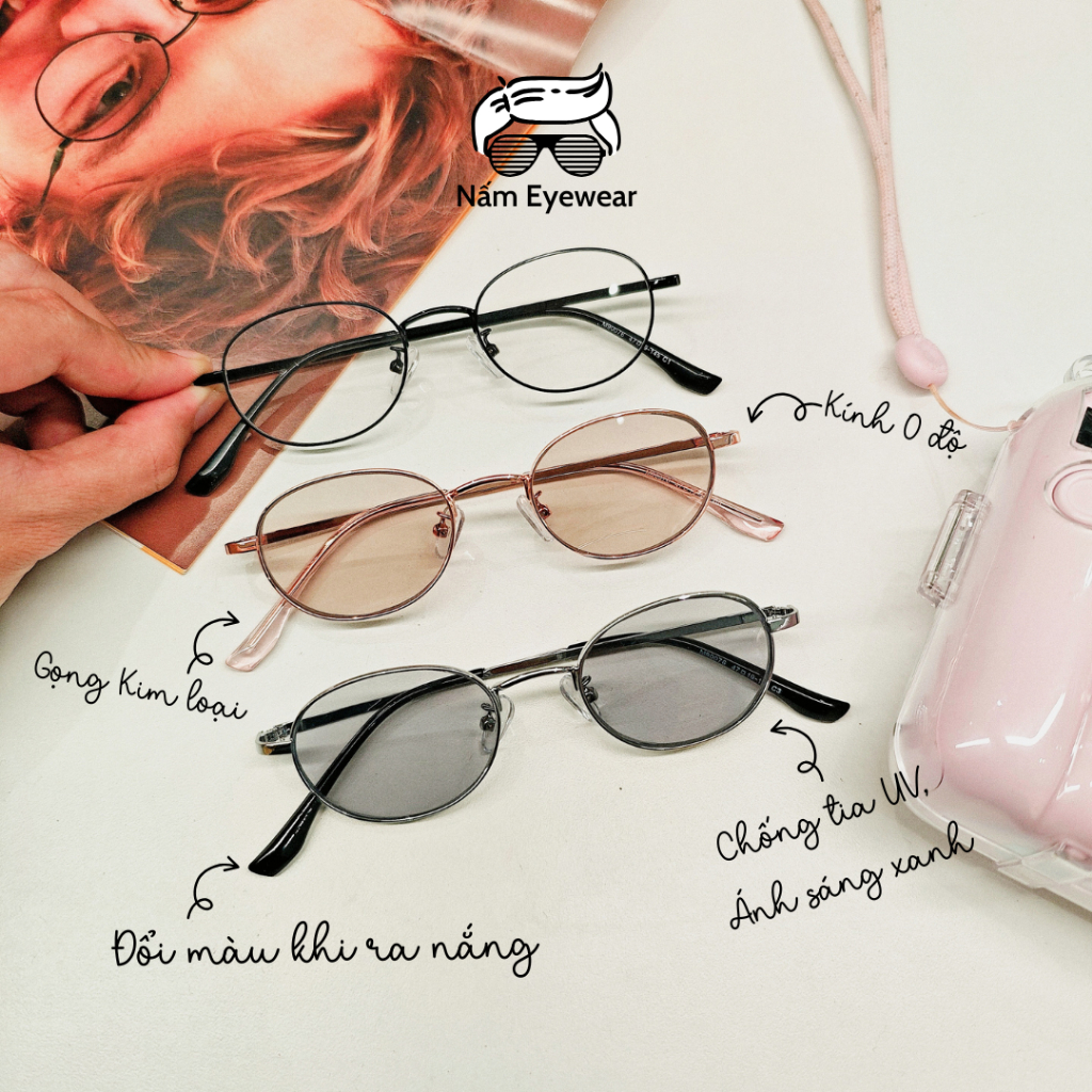 Vintage color changing glasses with oval metal frame, anti-blue light ...
