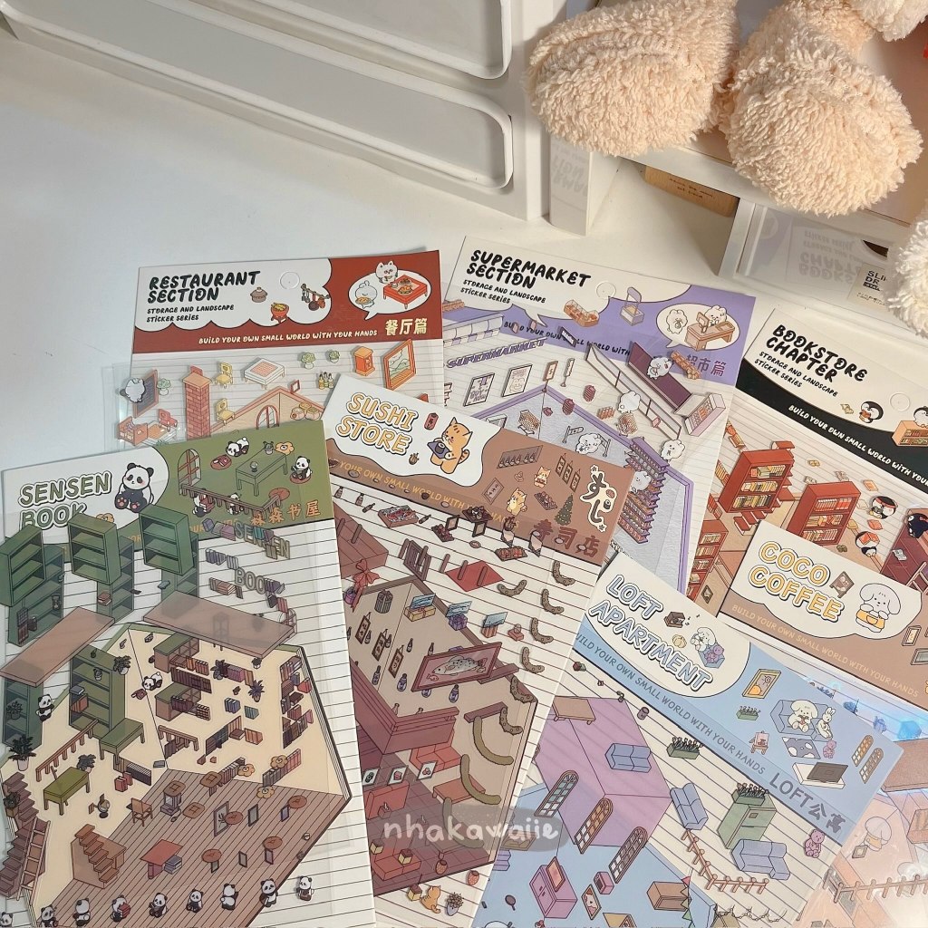 3d stickers arrange store decorations with many Kawaii House models ...