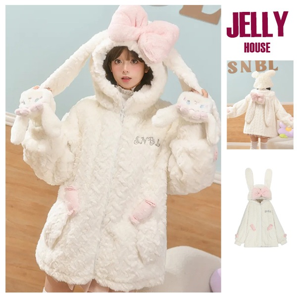 Unisex furJacket, rabbit ear felt jacket with pink bow, soft fur ...