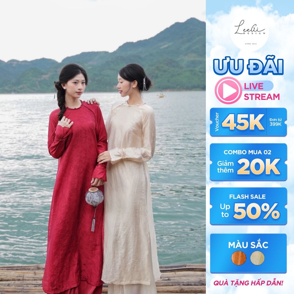 Leegi House Premium Long-Sleeved Silk Vu Tranh Ao Dai with Charming ...