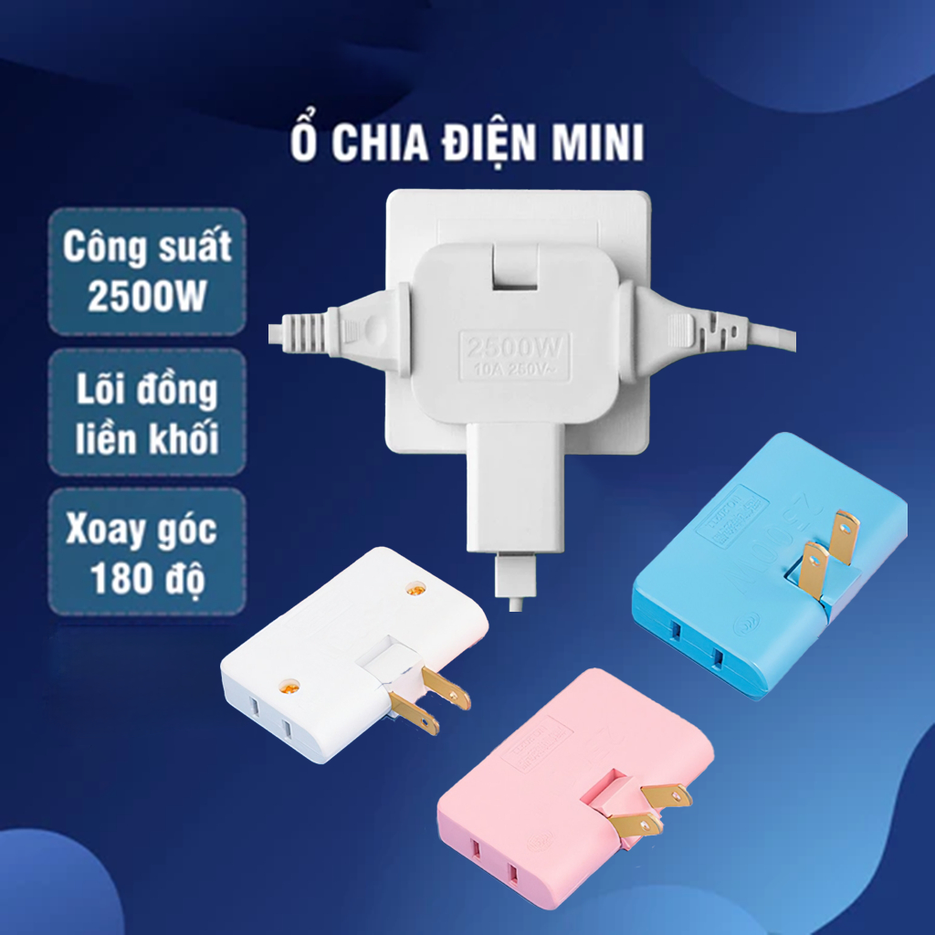 Compact 2500W power outlet that rotates 180 degrees and divides 3 flat ...