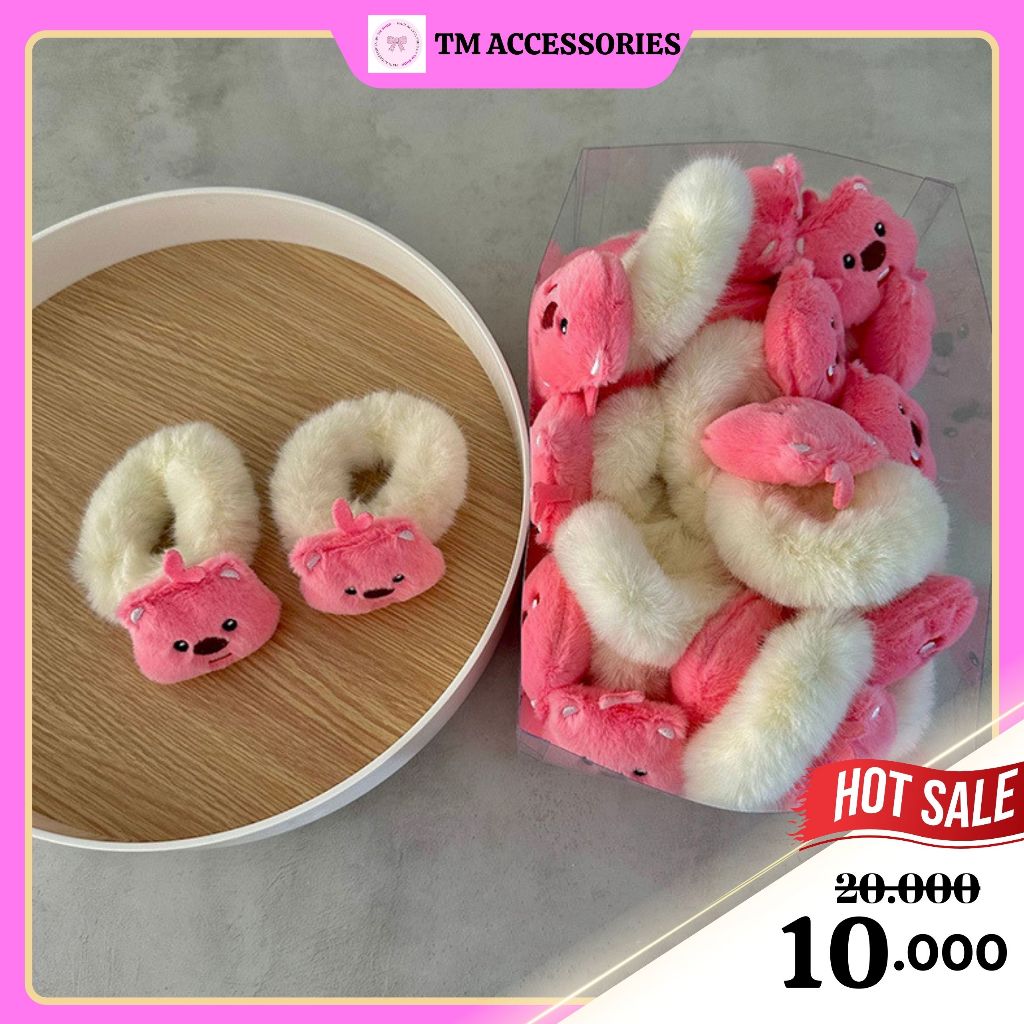 Cute Pink and White Loopy Face Cartoon Plush Hair Tie 6cm | Shopee ...