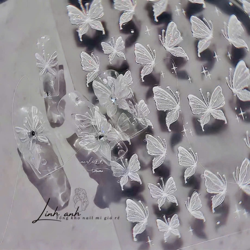 Latest model white ombre butterfly Sticker, super hot embossed 5d silk