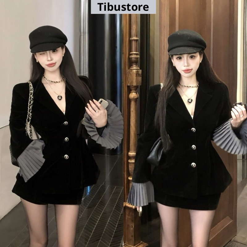 V-neck Flared Sleeve Blazer Set with TIBU Short Pencil Skirt Set Chic ...