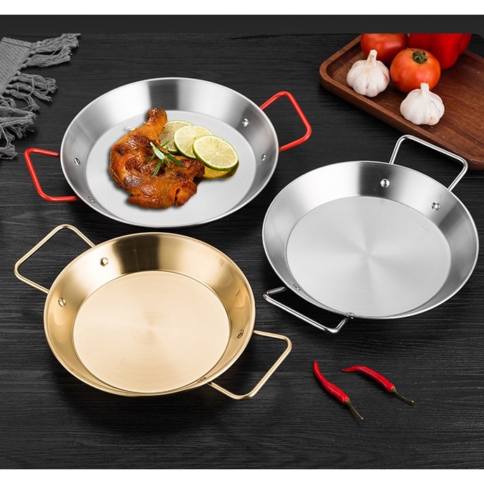 Shallow Stainless Steel Pan for Serving Dishes at the Table, Luxurious