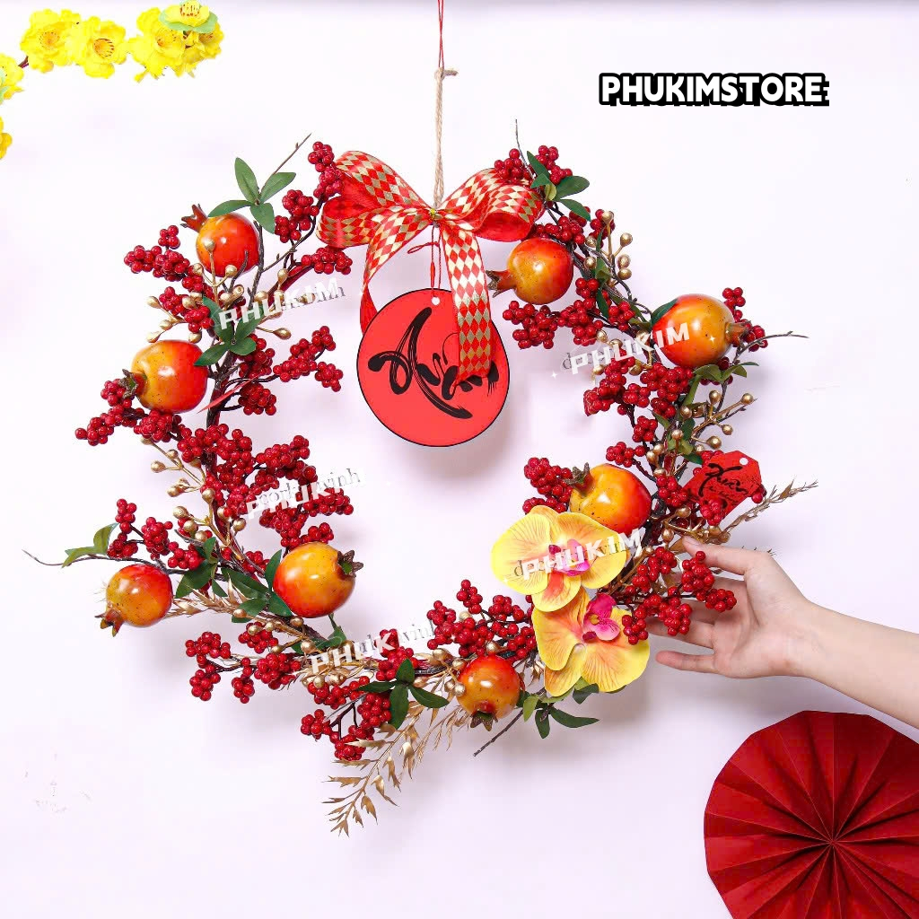 [LIGHT INCLUDED] WREATH CNY H103 40CM WRONG ROPE CNY WITH DECORATIVE ...