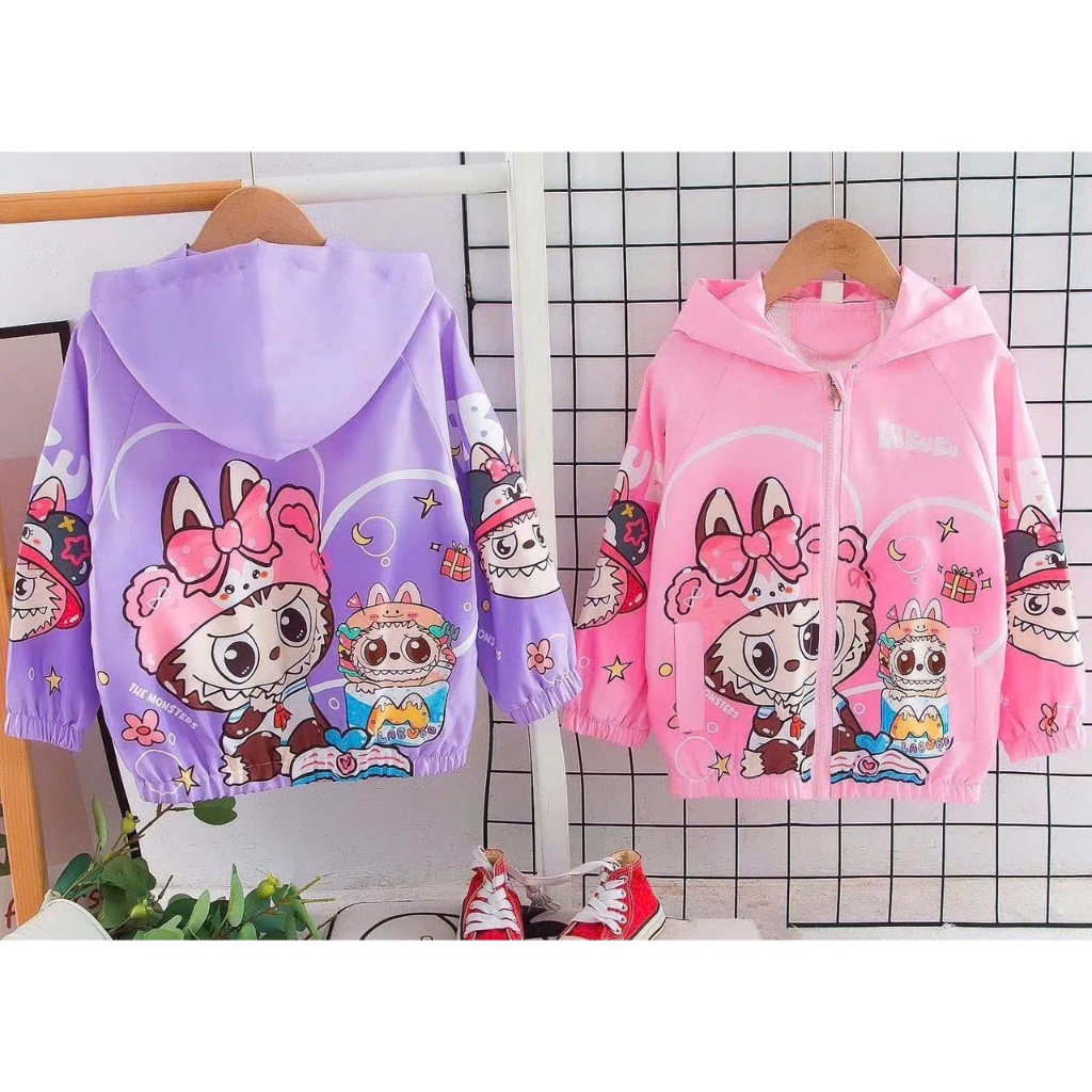 Jacket For Girls Printed with Labubu Wearing a Cute Bow and Umbrella ...