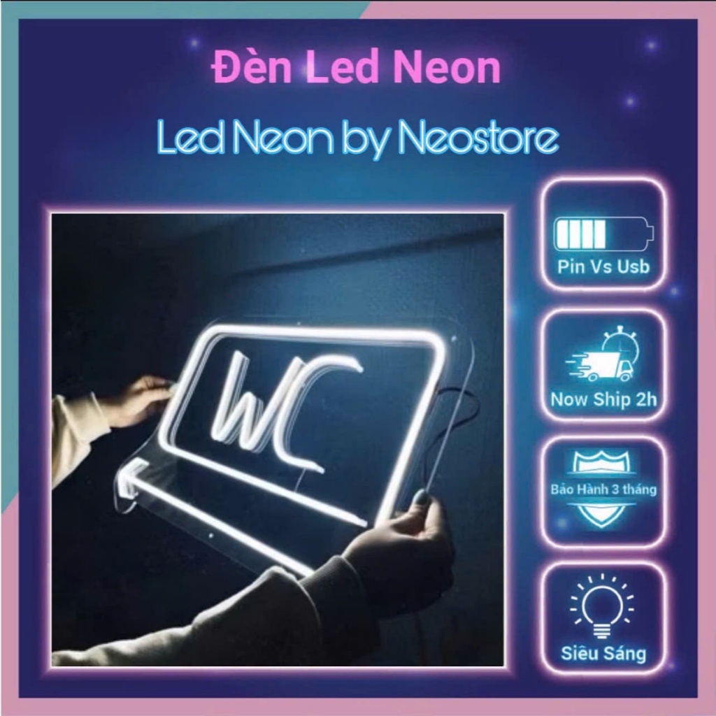 Led neon light indicating WC, NeoStore, 20 x 30 cm, various colors ...