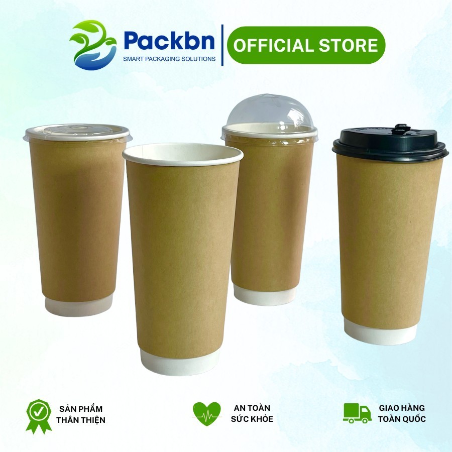 50 650ml 22oz 2-Layer Kraft paper cups with lids used to store Anti ...
