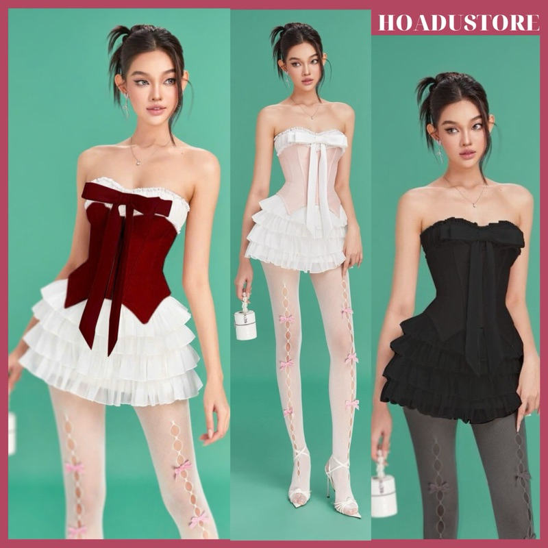 [Available] Chani Set Knit Corset Top with Bow and Floor Skirt for ...