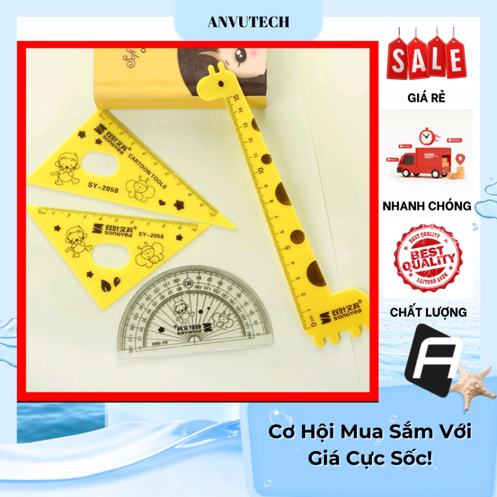 Protractor set + eke ruler + giraffe-shaped straight ruler for students ...