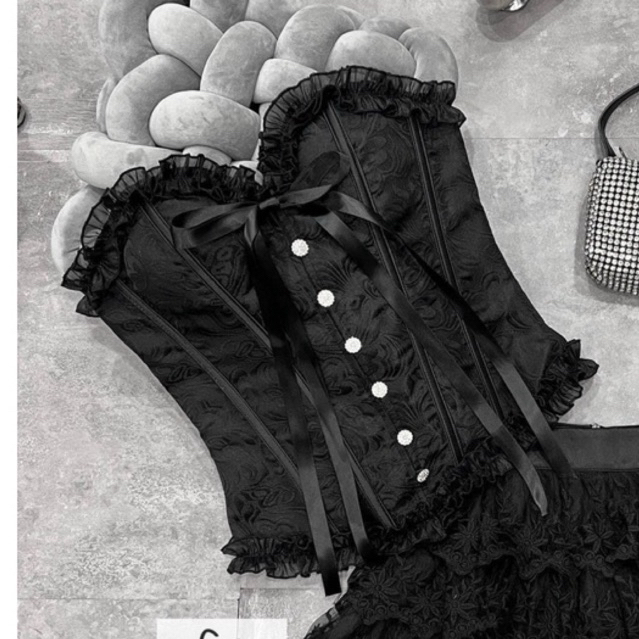 Brocade tube top with lace trim and luxurious ruffle buttons | Shopee ...