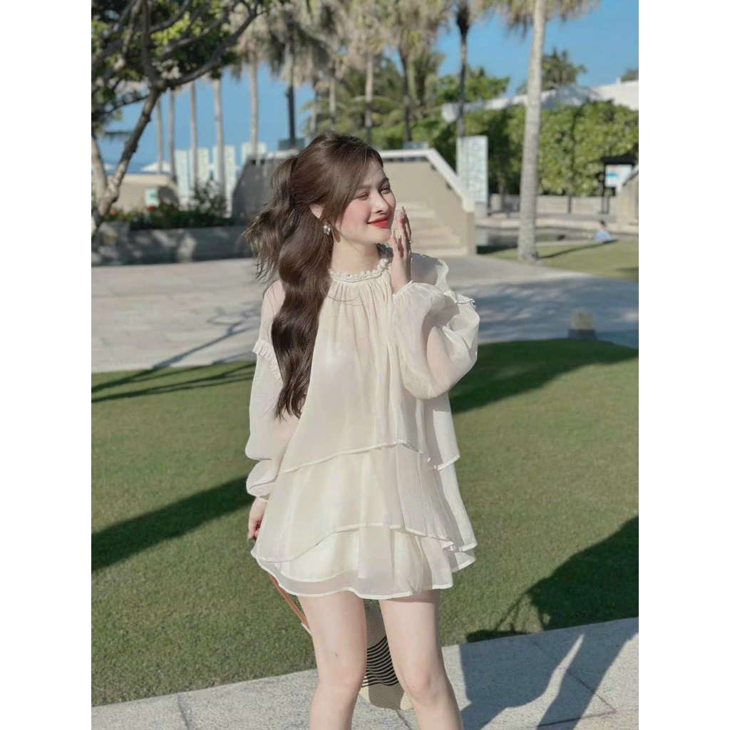 Women's set of loose, layered ruffles with beautiful, feminine chiffon ...