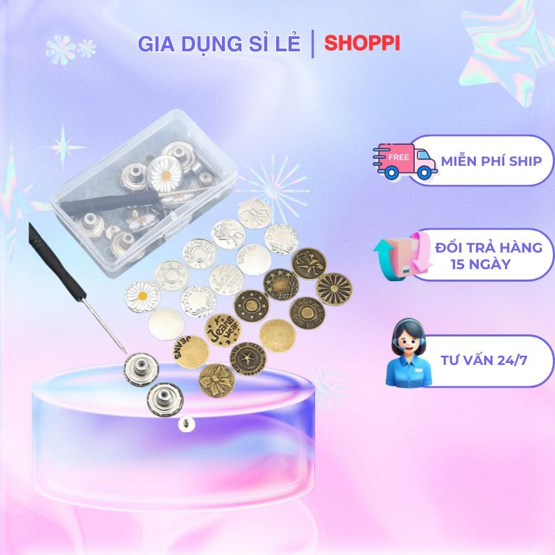 Box of 20 pants buttons with self-pining screwdriver. Stainless steel ...