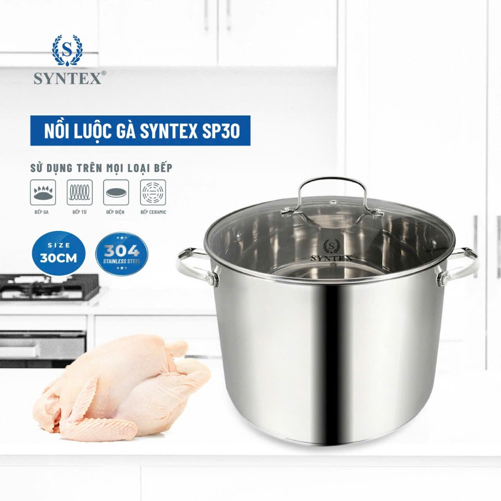 Syntex SP30 Chicken Boiling Pot 30cm, 12L Height 22cm, 304 Stainless ...