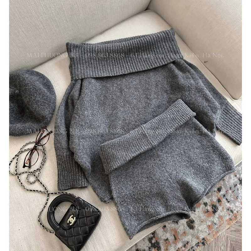 Off-the-shoulder bodycon set, dark gray wool mpb | Shopee Philippines