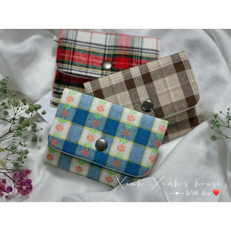 2-compartment fabric wallet with pastel checkered pattern (100% ...