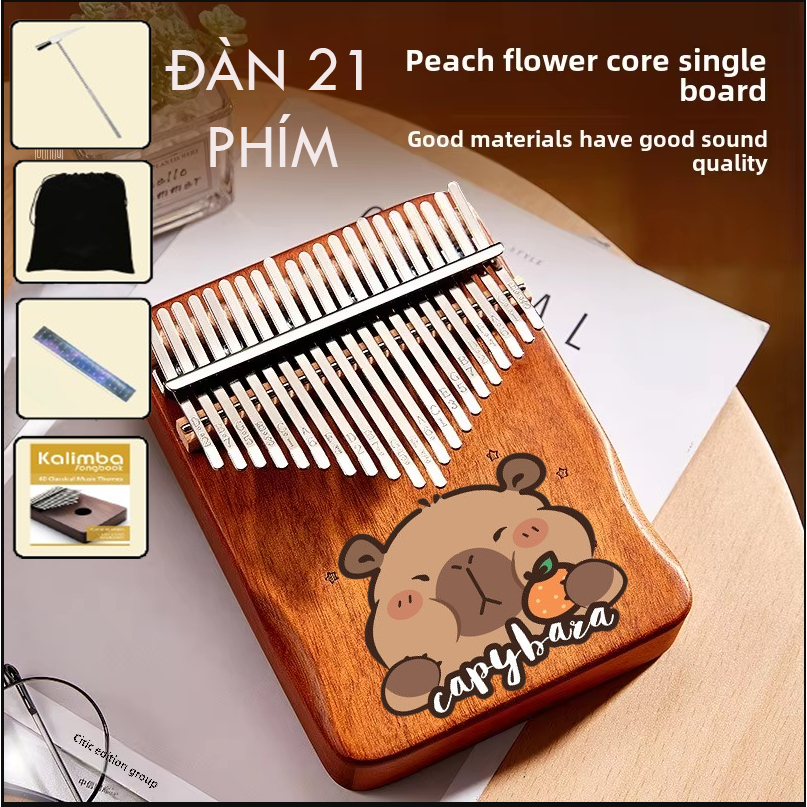 Capybara wooden 21-key kalimba with free tuning hammer, drawstring bag ...