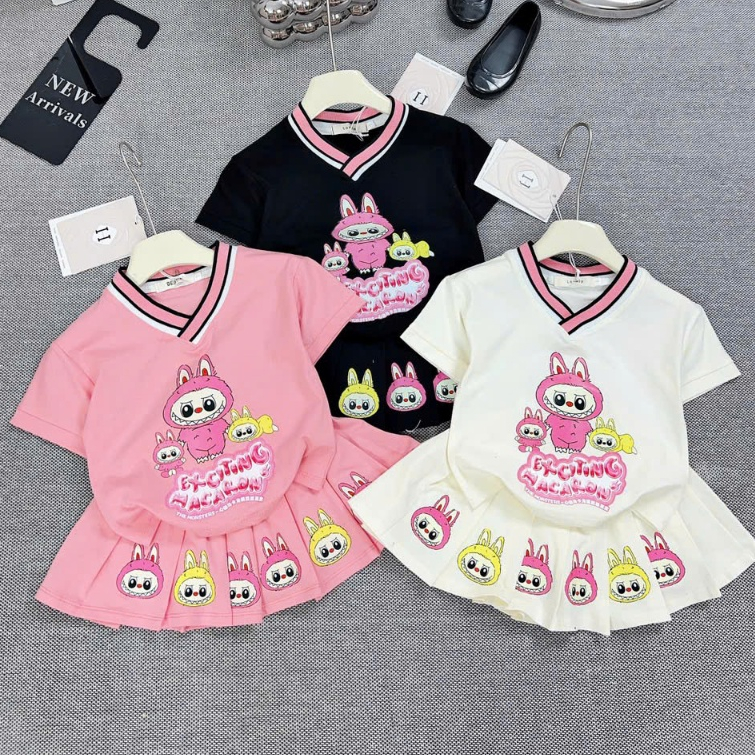 Dress Set for Girls with Funny Labubu Print, Soft and Cool Cotton From ...