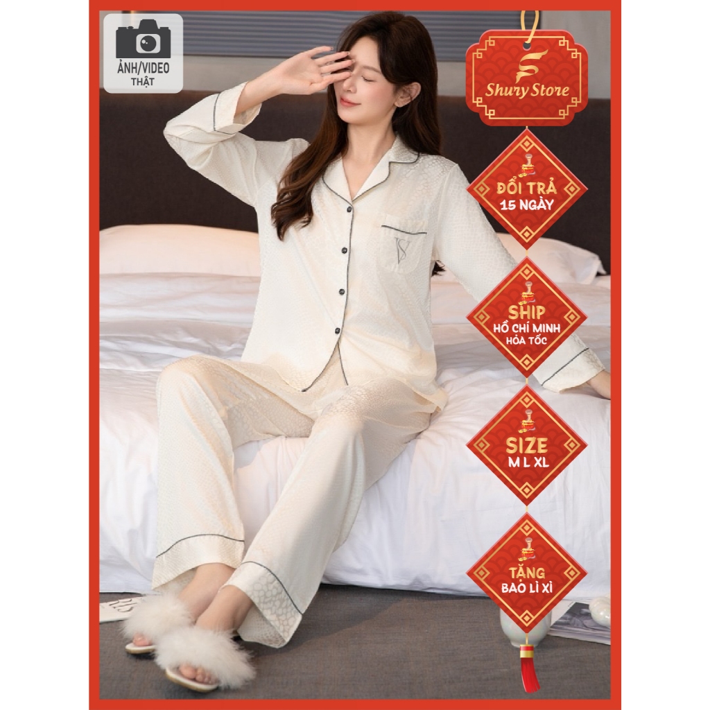 Shury Store Home Wear TD80 women's plain ice silk pajamas, long sleeves ...