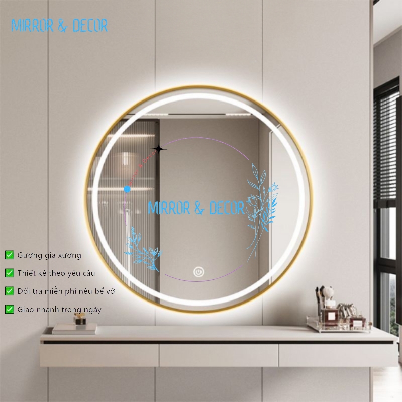 Wall Mounted Steel Rim Round Mirror with 3-Color Touch Led Mirror ...