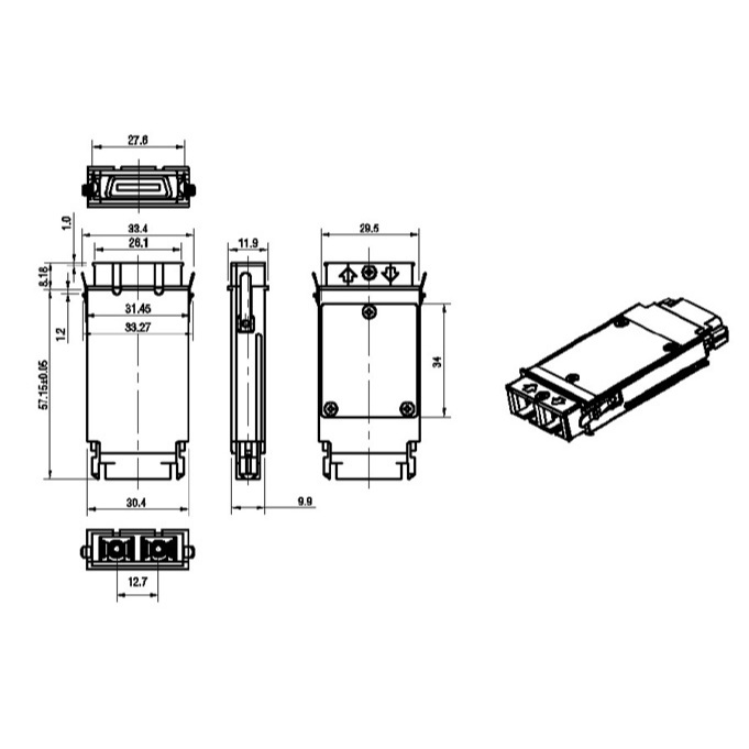 GBIC optical Module 1.25G, 1310nm, 2 fiber optics, SM, 20km, P/N: WT ...