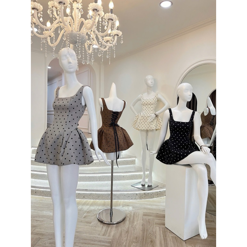 Hottrend polka dot dress with flared panel and woven belt | Shopee ...