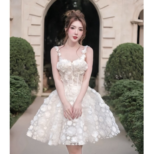 Fashion White 3D Flower Halter Dress Design A-line Party Dress Homecoming Dress, DP5868