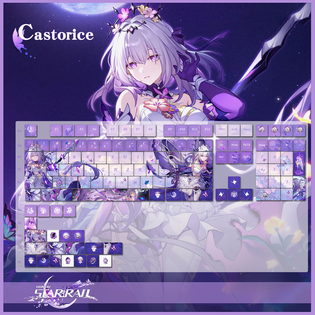 Honkai Keycap: Star Rail Castorice Thick PBT Through Led In Dyesub 5 Sides 133 Keys Anime Layout Keycaps Genshin Impact I.472481951