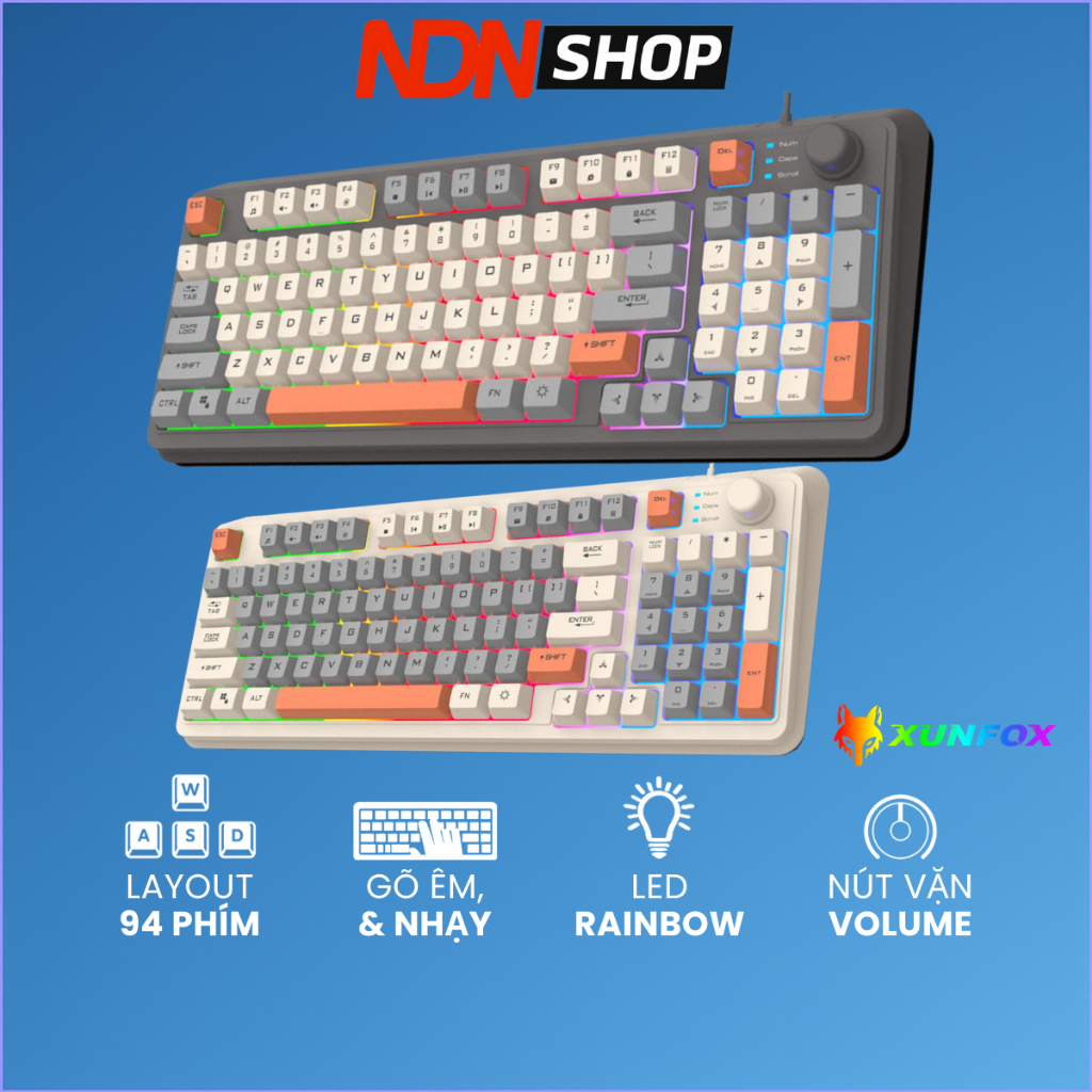 K82 wired gaming keyboard layout 94 rainbow led keys with volume knob ...