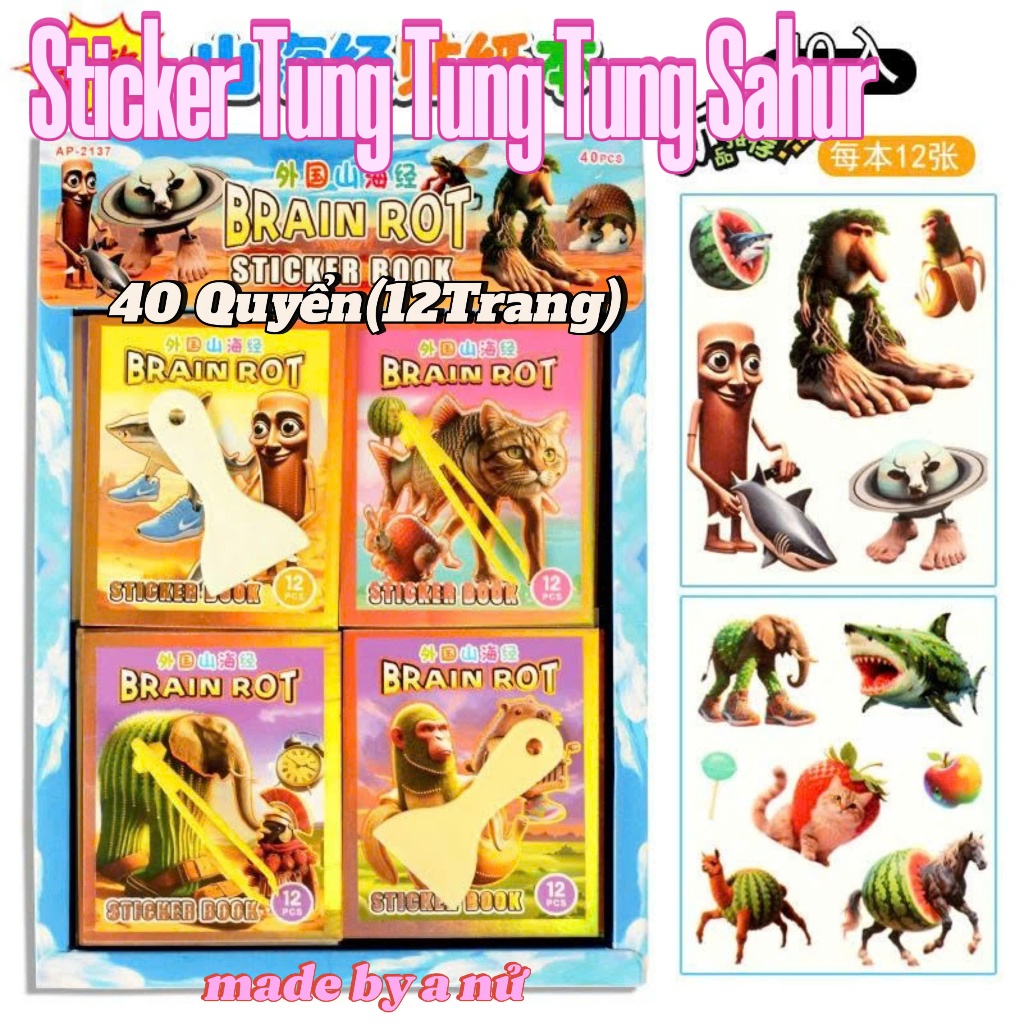 Box of 480 Stickers Sahur Hottrend AI Character Collage Toys Tung Sahur ...
