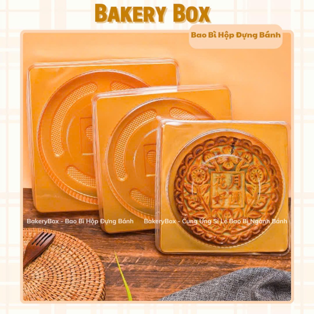 10 Yellow Square Pet Boxes with Lid, Moon Cake Tray 300gr - 600gr ...