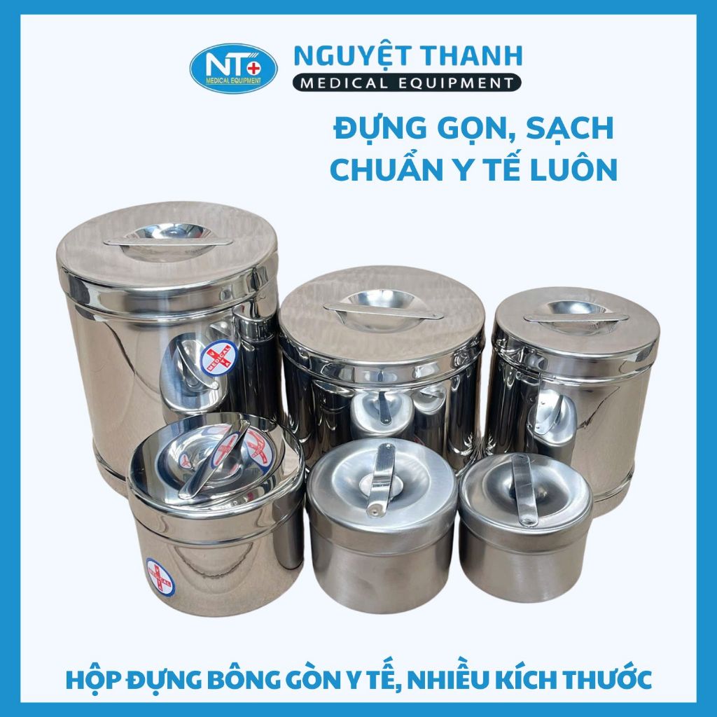Stainless steel medical cotton wool container, with tight lid ...