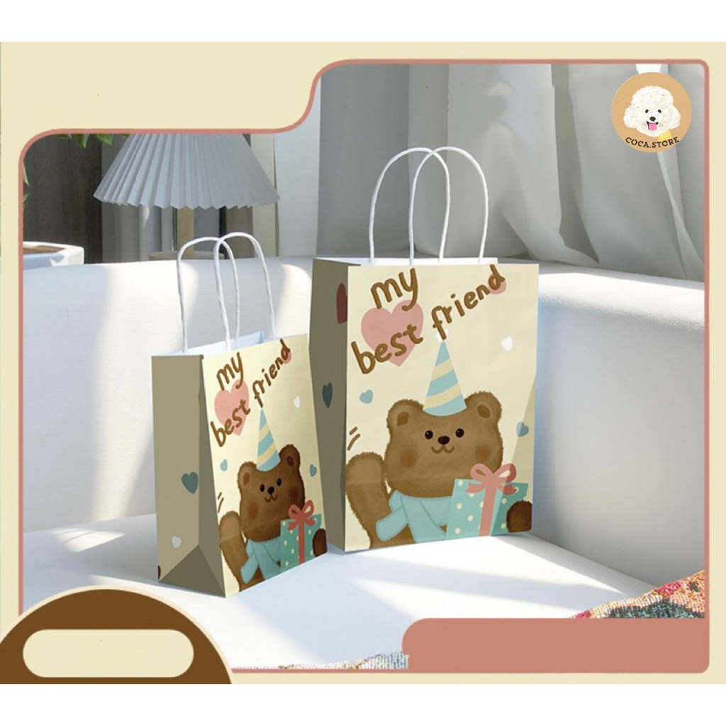 Kraft paper bags in many cute patterns, size 15cmx8cmx21cm (small size ...