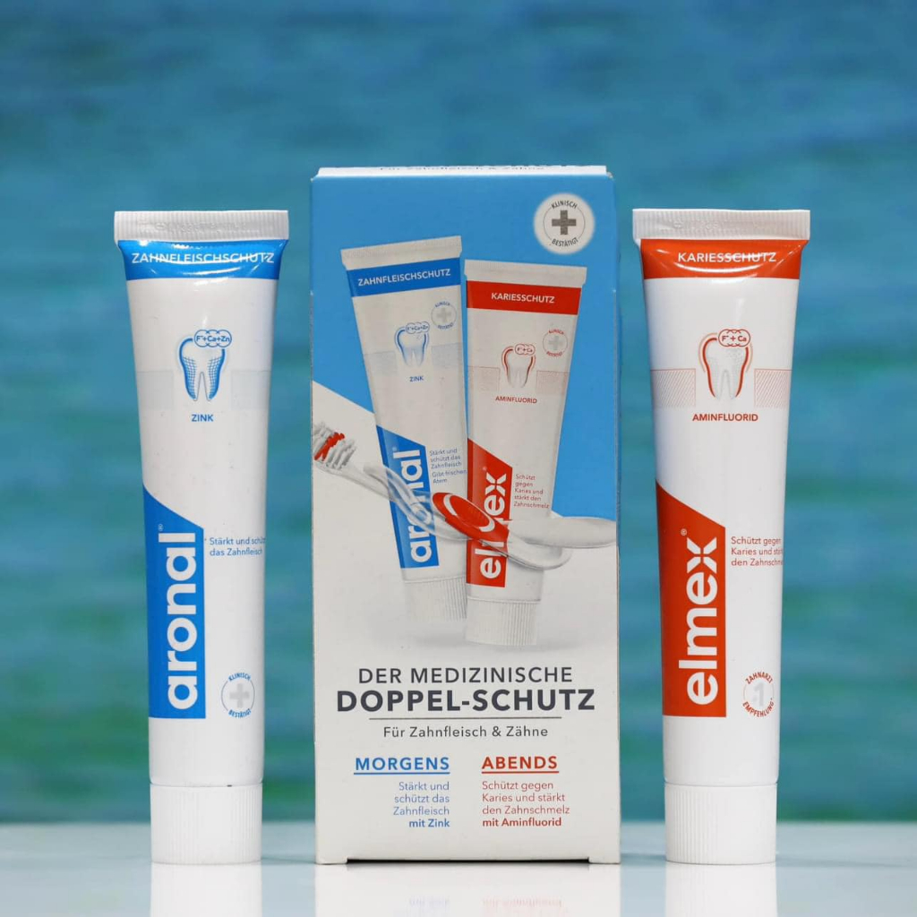 Set of 2 tubes of Aronal & Elmex Day and Night toothpaste Dual effect ...