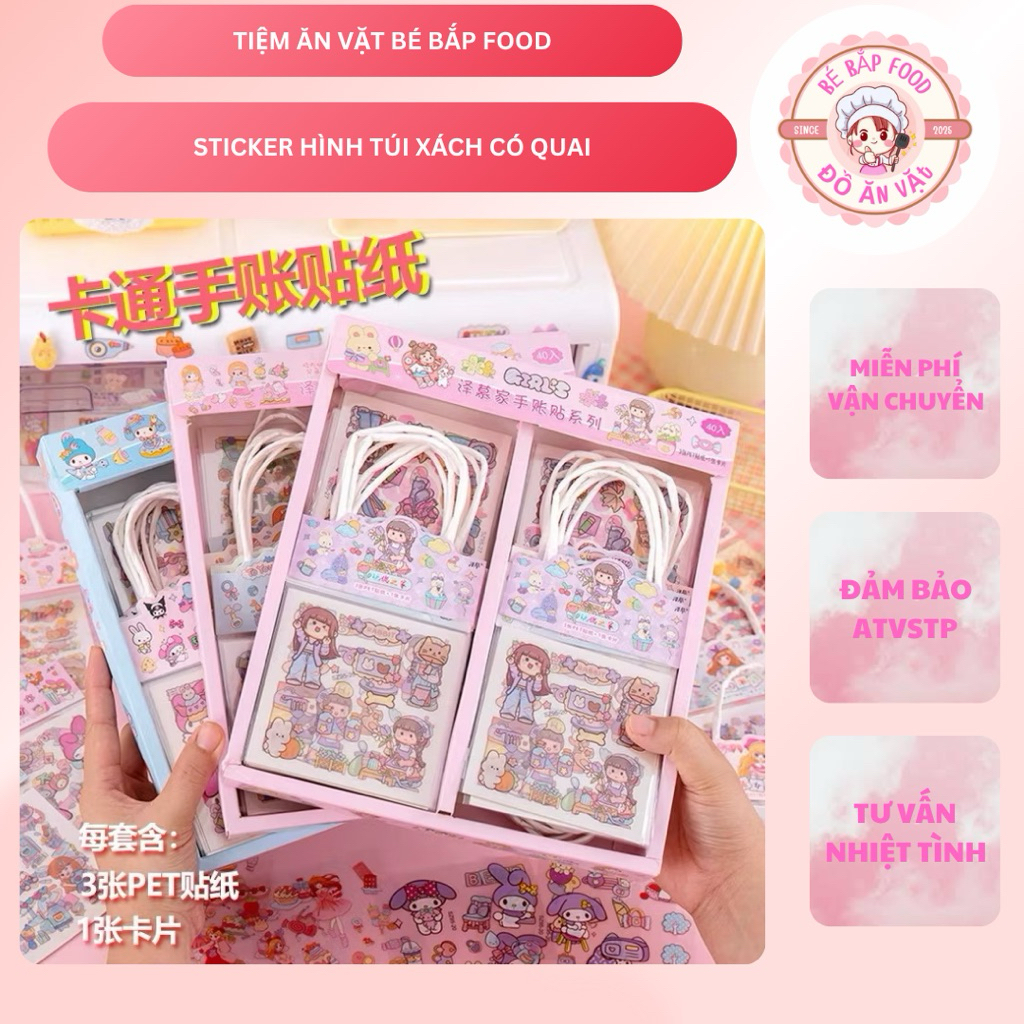 Tray of 40 bags with stickers in the shape of handbags with handles ...