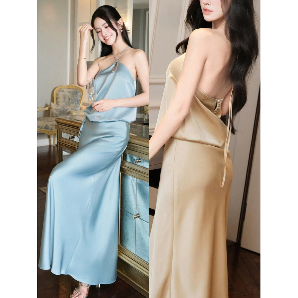 [MMUSE STORE] VIDEO - [SML] Silk camisole Set with lace-up long ...