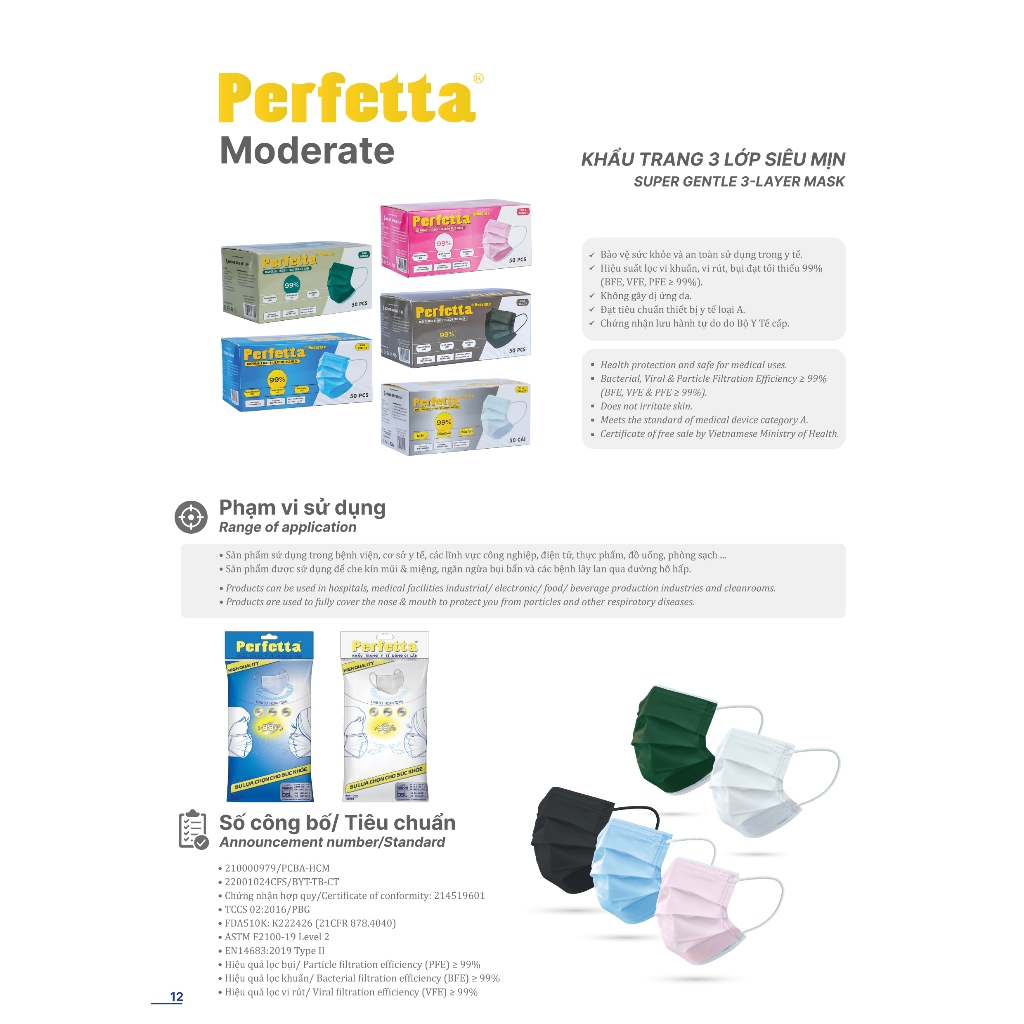 Perfetta Moderate Premium Medical Mask 3 Layers Antibacterial (50 ...