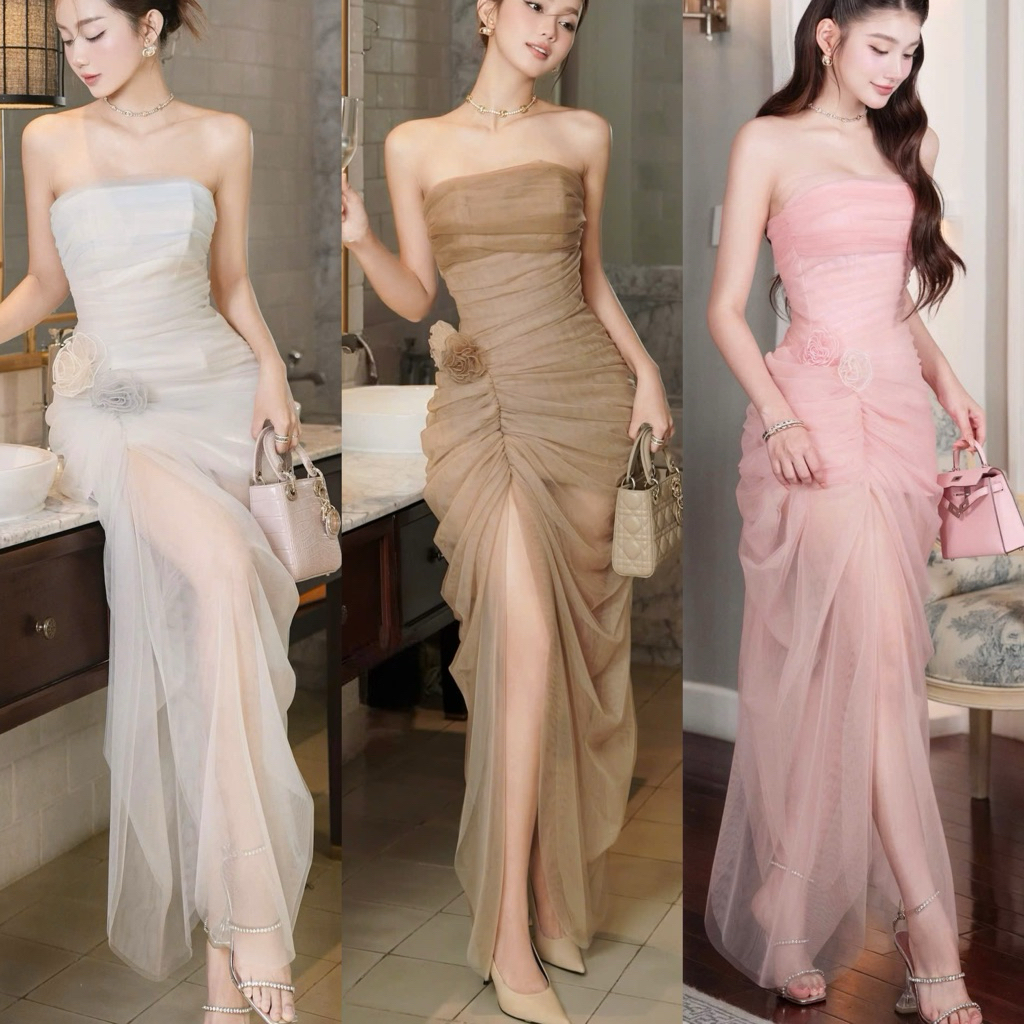 [MMUSE STORE] VIDEO - Party dress designed with strapless straps and ...