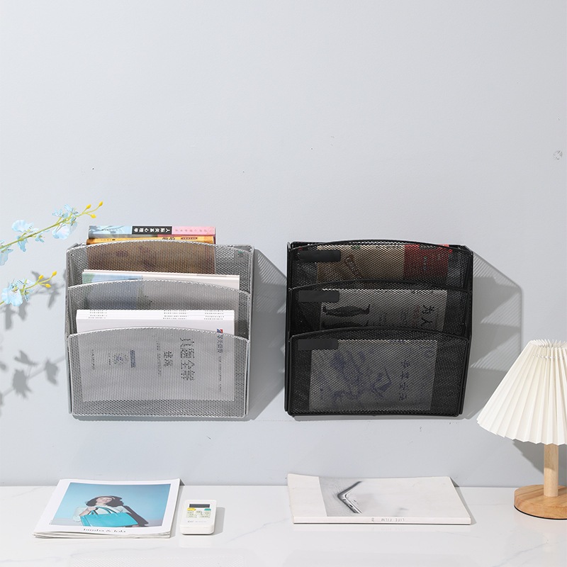 Bookshelf, Document Rack, Metal Wall-Mounted 3-Drawer Document Shelf ...
