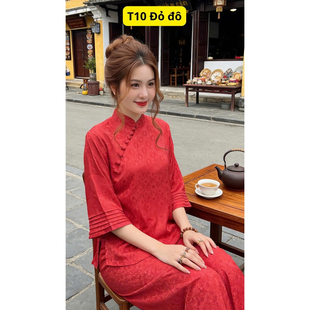 Elegant brocade, wrapped buttons, and hand-coordinated blue dress (code ...