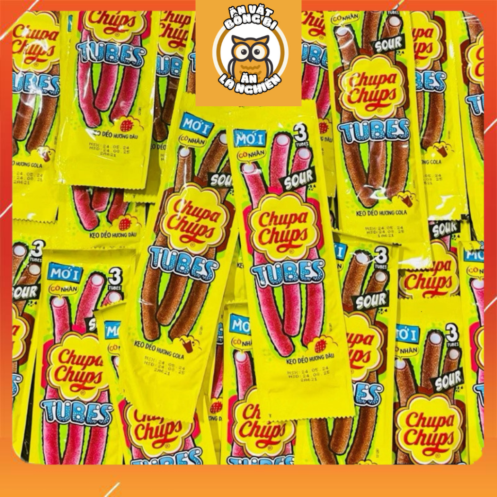 Wholesale bag of 16 packs of Chupa Chups Tubes Sour Strawberry Gummy ...